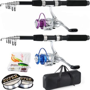 Fishing Pole Combo, 6.9ft 2Pcs Telescopic Rods Set, Collapsible Carbon Fiber Fishing Rods, 2PCS Spinning Reel Set with Carrier Bag Freshwater Fishing Rod and Reel Combos Kits